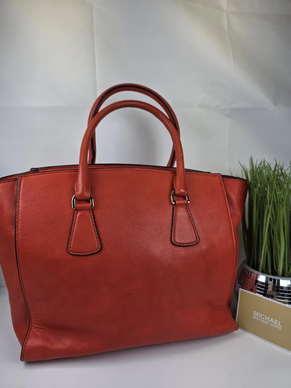 Michael michael Kors Sophie Orange Red Leather Satchel Shoulder Hand Fall Bag